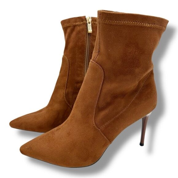 IDIFU Chestnut Brown Suede Side-zip Stiletto Ankle‎ Boot Sz 8 - Picture 3 of 12